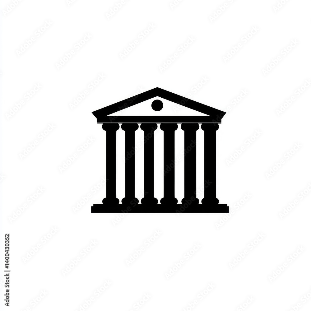 Classic building icon, simple black silhouette of a governmental or historical structure with columns and pediment Classic building icon, simple black silhouette of a governmental or historical structure with columns and pediment