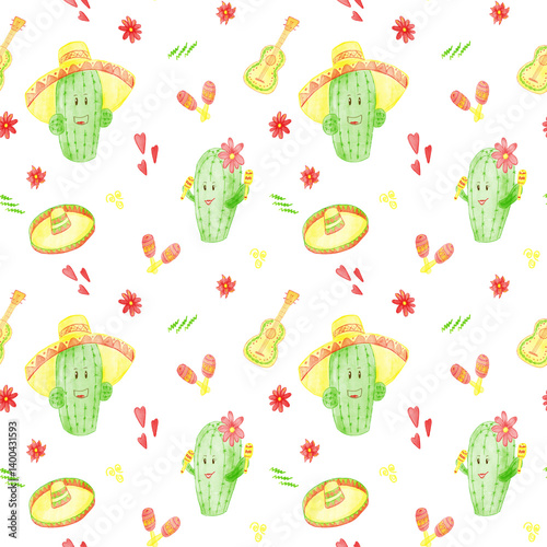 seamless pattern mexican cacti on transparent background