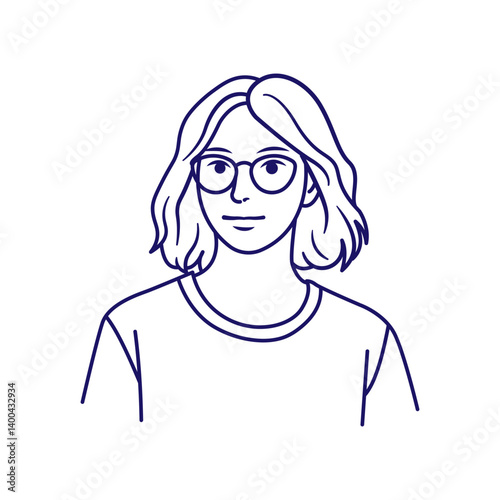 Minimalist Line Art Portrait of a Woman with Glasses. Simple and elegant hand drawn style that fits both digital and print needs.