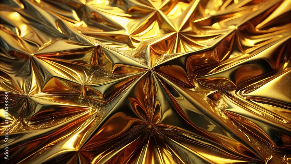 Luxurious Gold Foil Texture: Metallic Background with Intricate Patterns and Sharp Reflections Luxurious Gold Foil Texture: Metallic Background with Intricate Patterns and Sharp Reflections