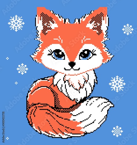 Cute fox image. Kids pixel art.