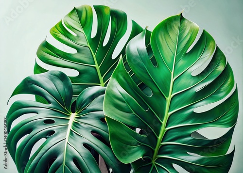Lush Monstera Leaf Closeup: Isolated Green Veins on White Background