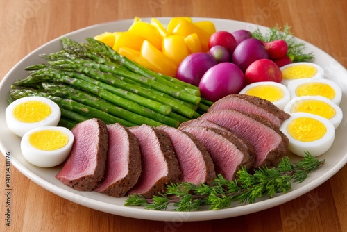 A colorful plate of fresh vegetables and lean protein ready to be served