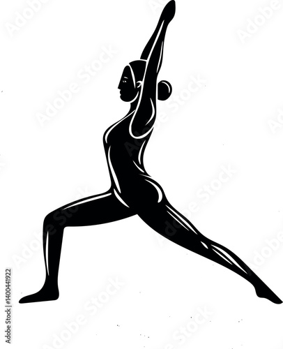 Female silhouette performing yoga vector art illustration  isolated on a white background
