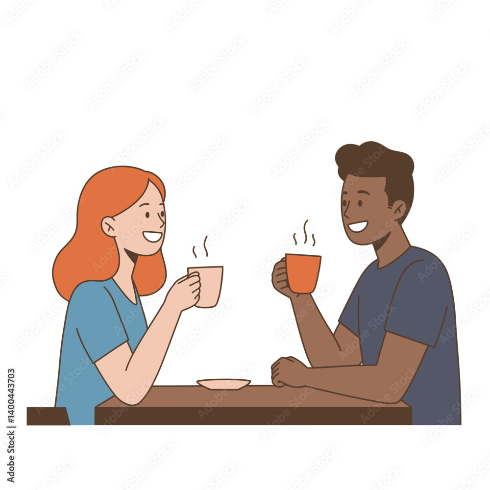 Happy Couple Enjoying Coffee Together A Cozy Illustration Happy Couple Enjoying Coffee Together A Cozy Illustration