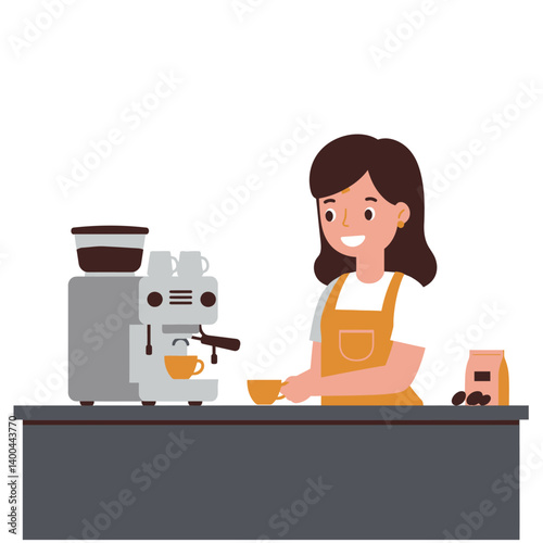 Smiling Barista Making Espresso Coffee Cafe Illustration