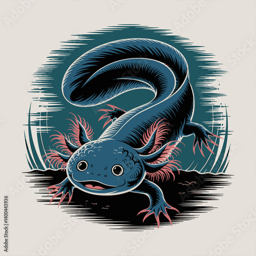 Cute Pink Axolotl Cartoon in Splash Illustration