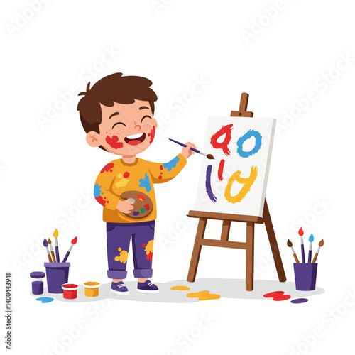 Happy Child Painting Colorful Art, Creative Kids,  Early Childhood Education