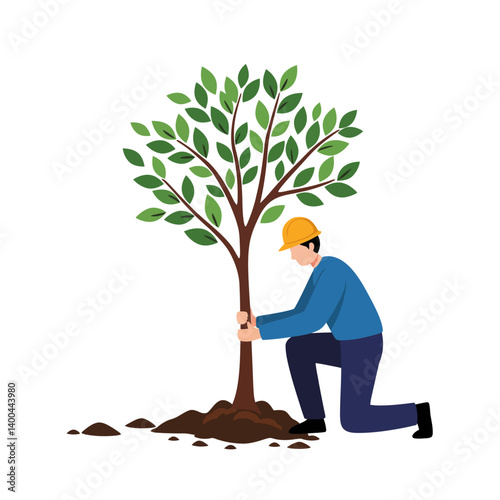 Planting a Tree Environmental Conservation and Arbor Day Illustration