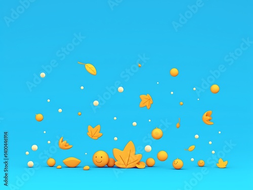 Autumn Leaves, Floating, Blue Background