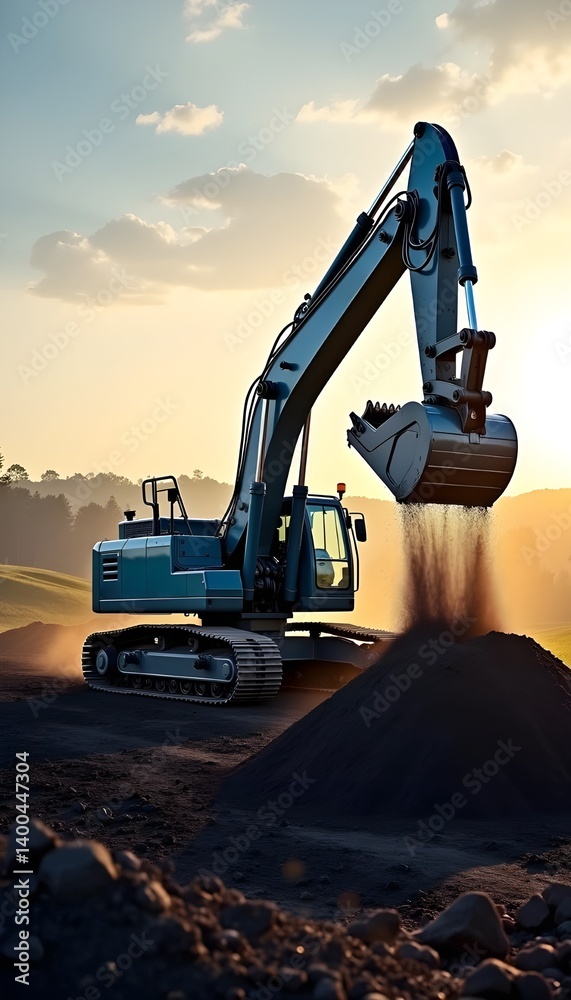 Close-Up of Excavator Digging at Construction Site – Heavy Equipment Earthmoving Scene