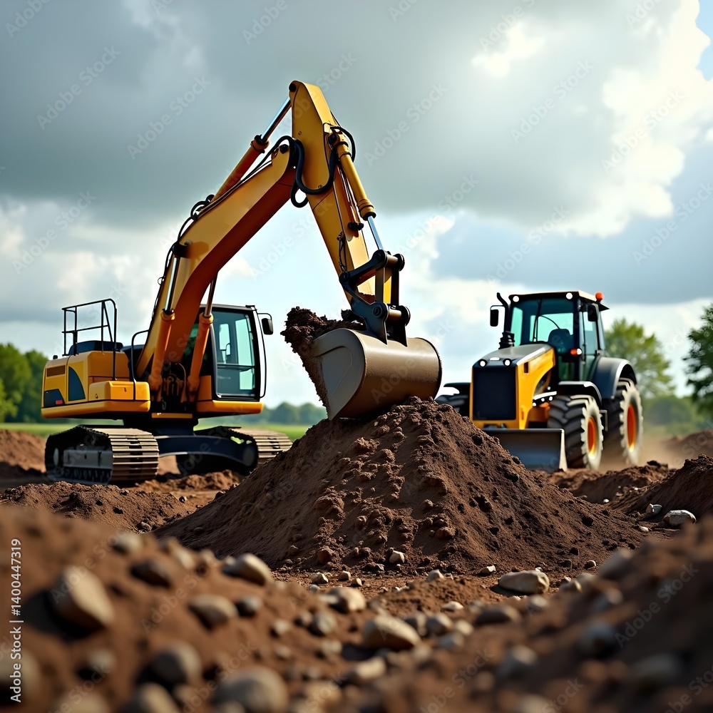Close-Up of Excavator Digging at Construction Site – Heavy Equipment Earthmoving Scene
