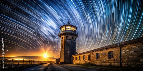 Long Exposure Night Photography of a Prison Tower Silhouette