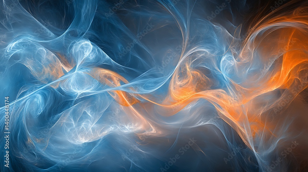 Fototapeta premium Digital abstract artwork featuring fluid blue and orange movement forming a minimalist backdrop