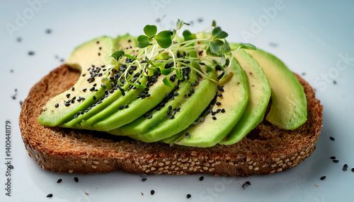 Wallpaper Mural a perfectly sliced avocado is elegantly fanned out on top of a piece of whole grain toast lightly sprinkled with black sesame seeds and microgreens Torontodigital.ca