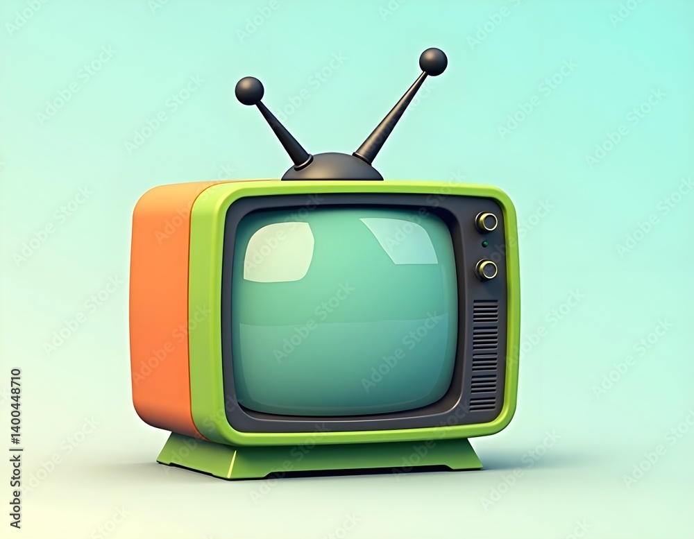 Retro Vintage TV on Table with Aquamarine Wall Background