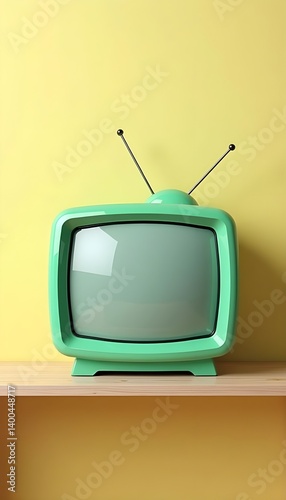 Obraz na płótnie Retro Vintage TV on Table with Aquamarine Wall Background
w salonie