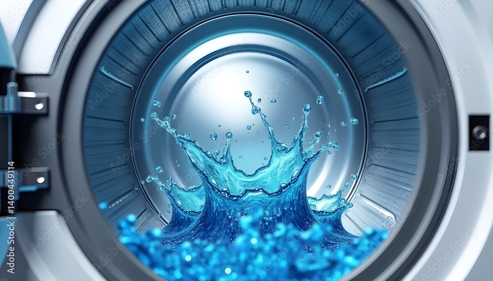 Dynamic Water Splash Inside Spinning Washing Machine Drum