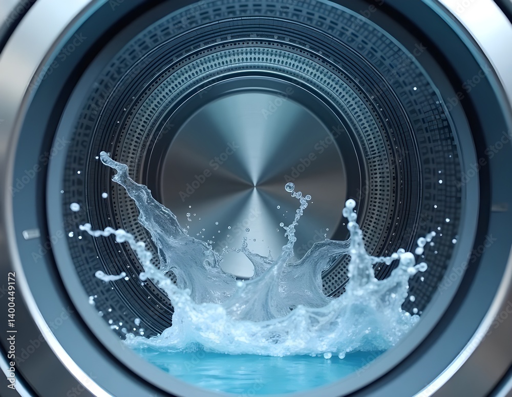 Dynamic Water Splash Inside Spinning Washing Machine Drum