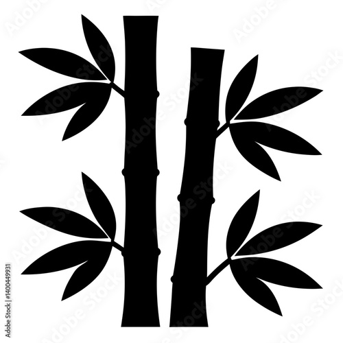 Stylized black silhouette of bamboo stems with leaves on white background