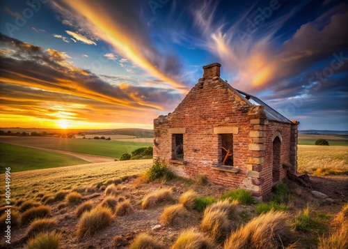 Long Exposure: Brick Farmhouse Ruins on Yorke Peninsula Cliff, South Australia