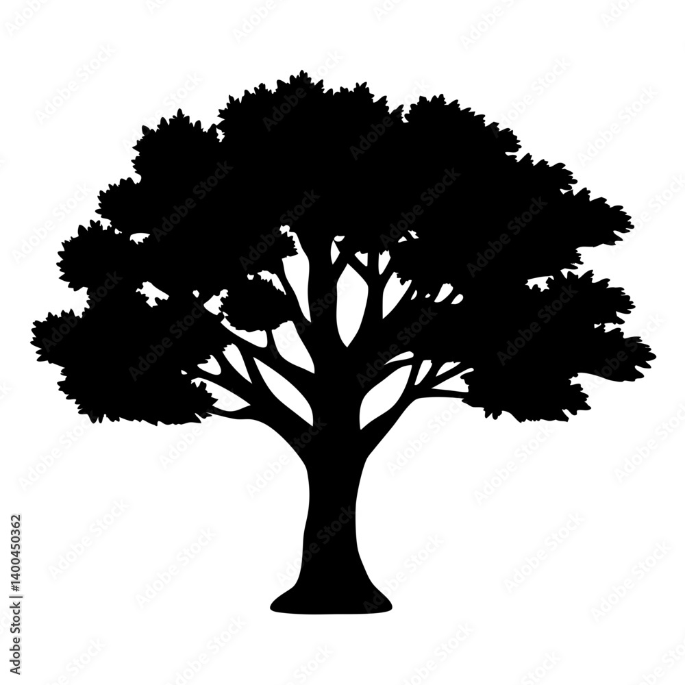 Fototapeta premium Isolated Silhouette of a Tree with Detailed Crown on White Background