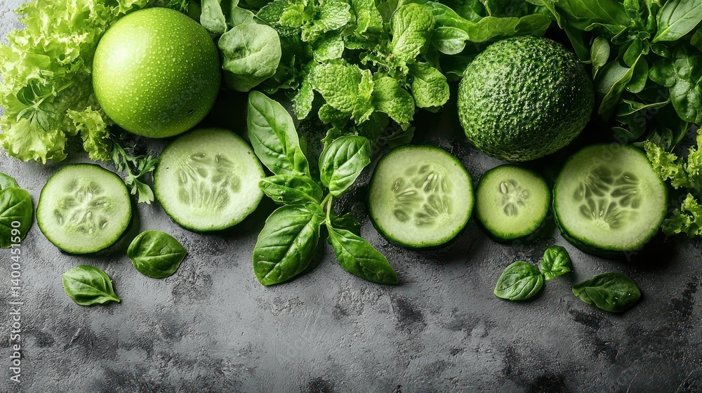 Fresh green vegetables herbs
