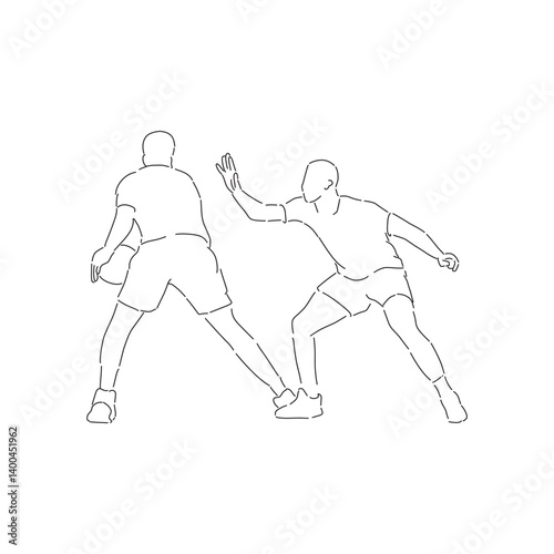 illustration of a line of basketball players defending the ball – Hand Drawn Sports Illustration