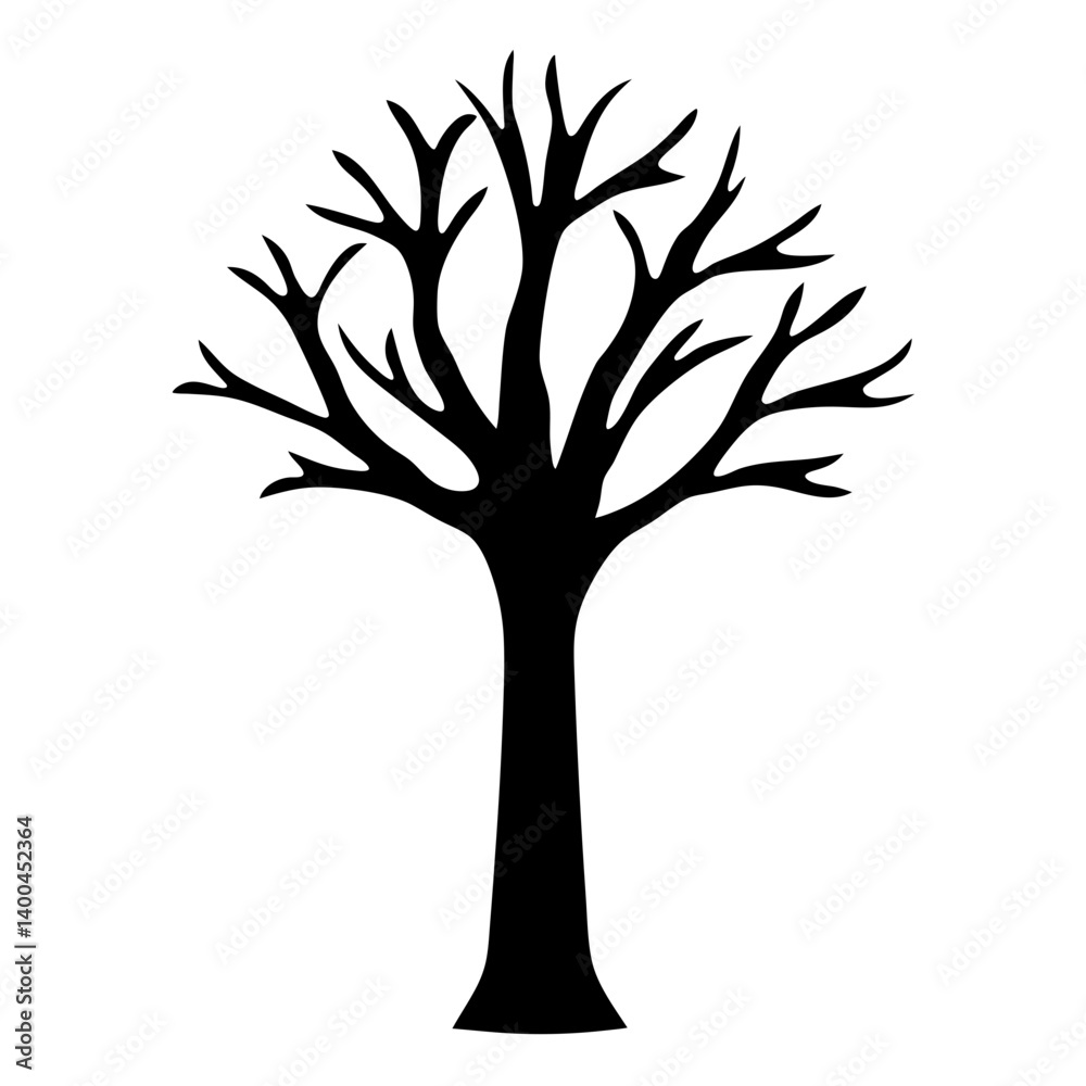Obraz premium A stark black silhouette of a bare tree against white backdrop