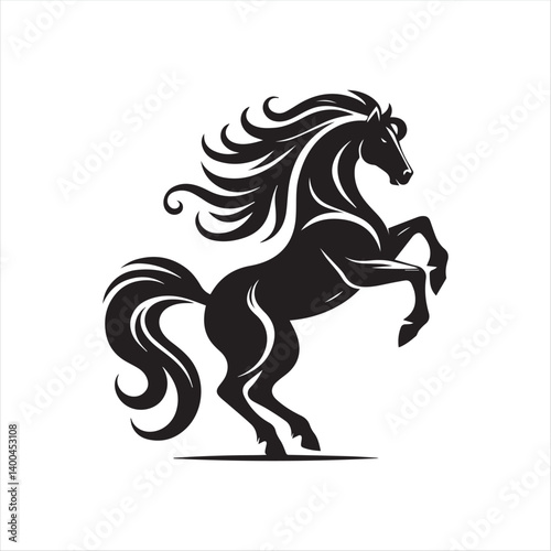 Stylized Rearing Horse Logo in Black and White Vector Design