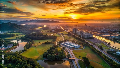 Kangar, Perlis, Malaysia: Stunning Aerial Sunset Over Cityscape - Drone Photography