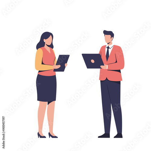 Business professionals discussing ideas with laptops  