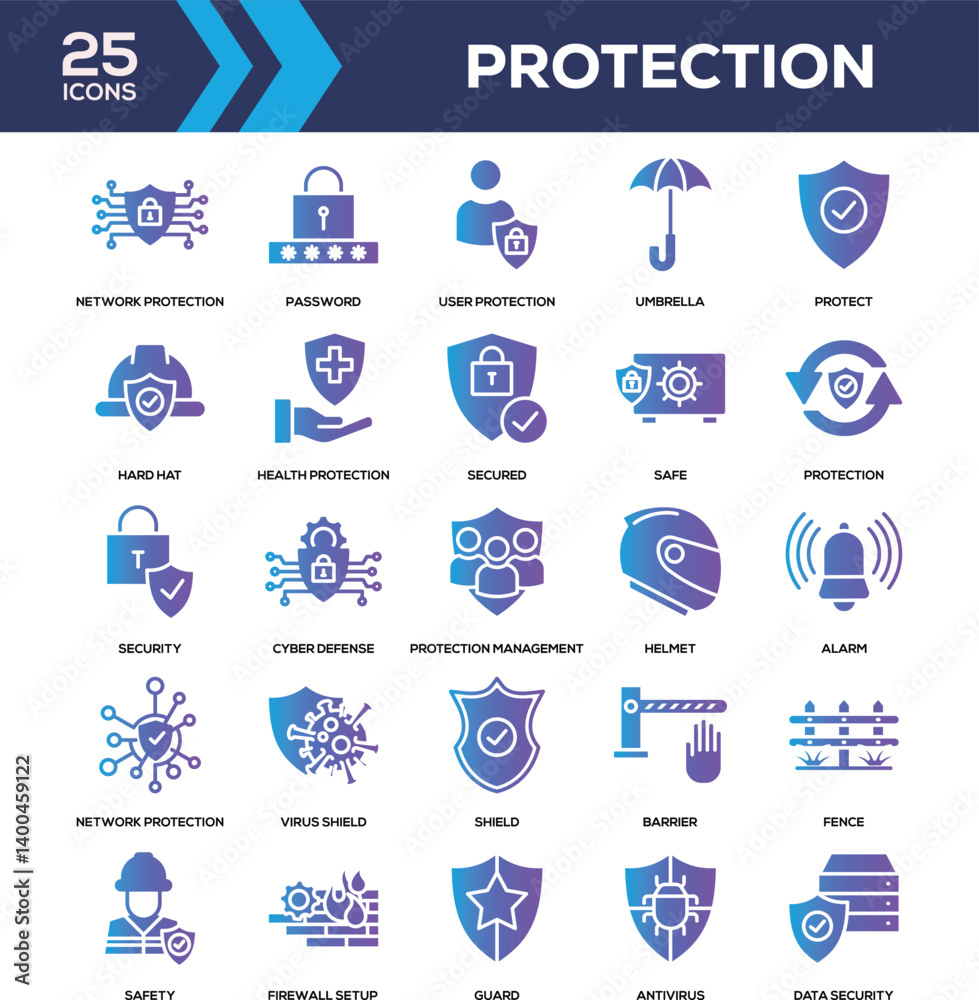 Fototapeta premium Protection Glyph Gradient Icon Collection