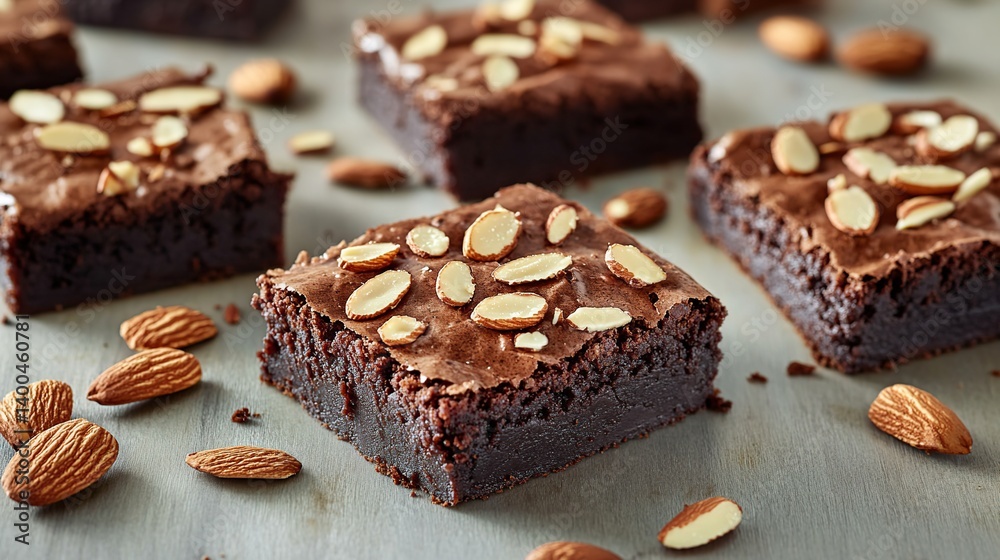 Fudgy brownies with almond flakes sprinkled on top, perfect for satisfying your sweet tooth