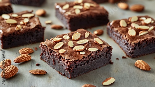 Obraz na płótnie Fudgy brownies with almond flakes sprinkled on top, perfect for satisfying your sweet tooth w salonie
