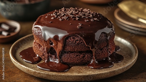 Chocolate lava cake with molten chocolate center, soft cake surrounding a gooey molten center