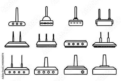  router line art illustration of home network setup.