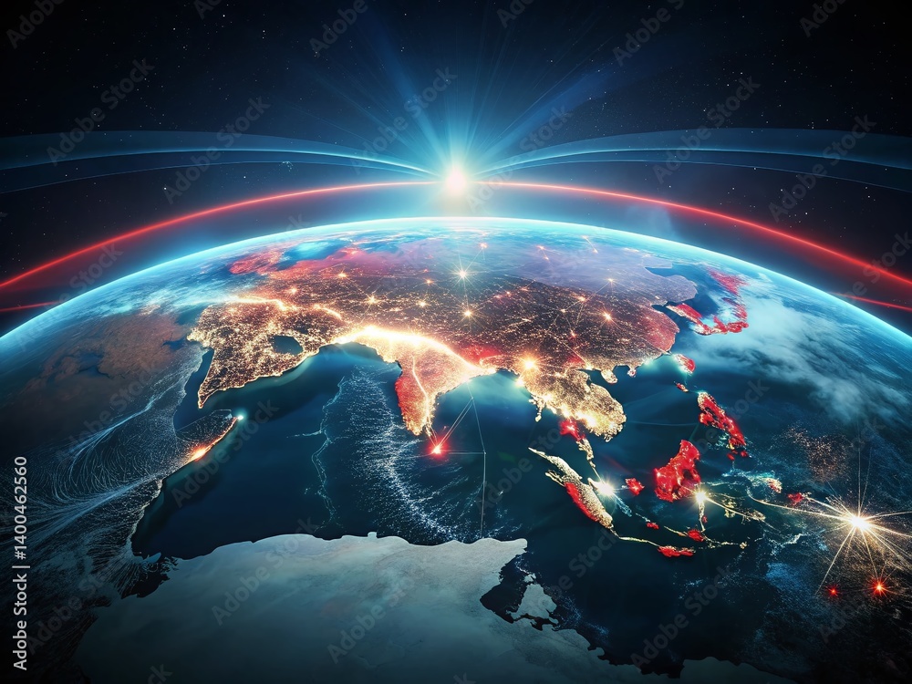 Indonesia's Global Position: Long Exposure Map with Flag