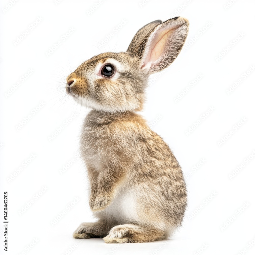 Obraz premium Adorable bunny rabbit sitting upright on a white background looking to the left in a studio shot