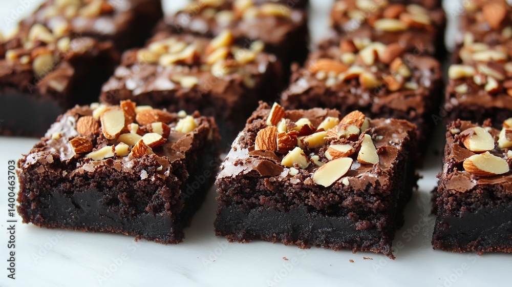 Gooey brownies with an almond topping, perfect for indulging in chocolate goodness
