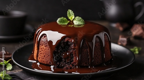 Obraz na płótnie Chocolate lava cake with molten chocolate center, soft cake surrounding a gooey molten center w salonie