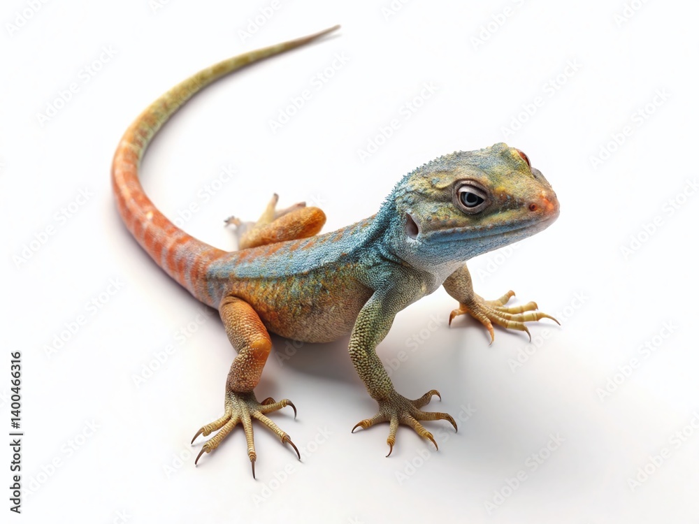 Naklejka premium House Gecko on White, Isolated Hemidactylus Frenatus, Reptile, Lizard, Closeup