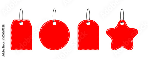 Set of isolated red different price tag, sale promotion or gift flat icon. Concept of discount. Labels template vector illustration