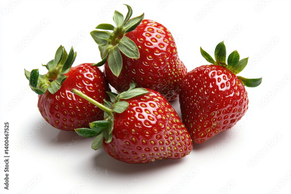 Fresh strawberries isolated on white background ingredients for healthy recipes vibrant red color natural environment close-up viewpoint perfect for culinary inspiration