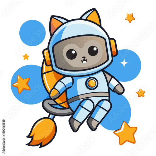Astronaut cat floating with a jetpack 2d vector