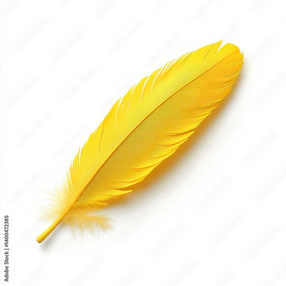 Fototapeta premium Bright Yellow Feather on White Background for Creative Projects