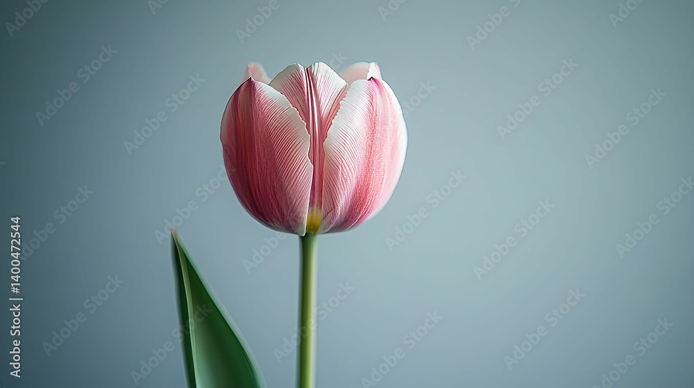Fototapeta premium A close-up view of a single pink and white tulip.