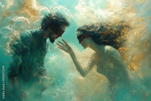 love trust couple surreal emotional connection reaching for each other