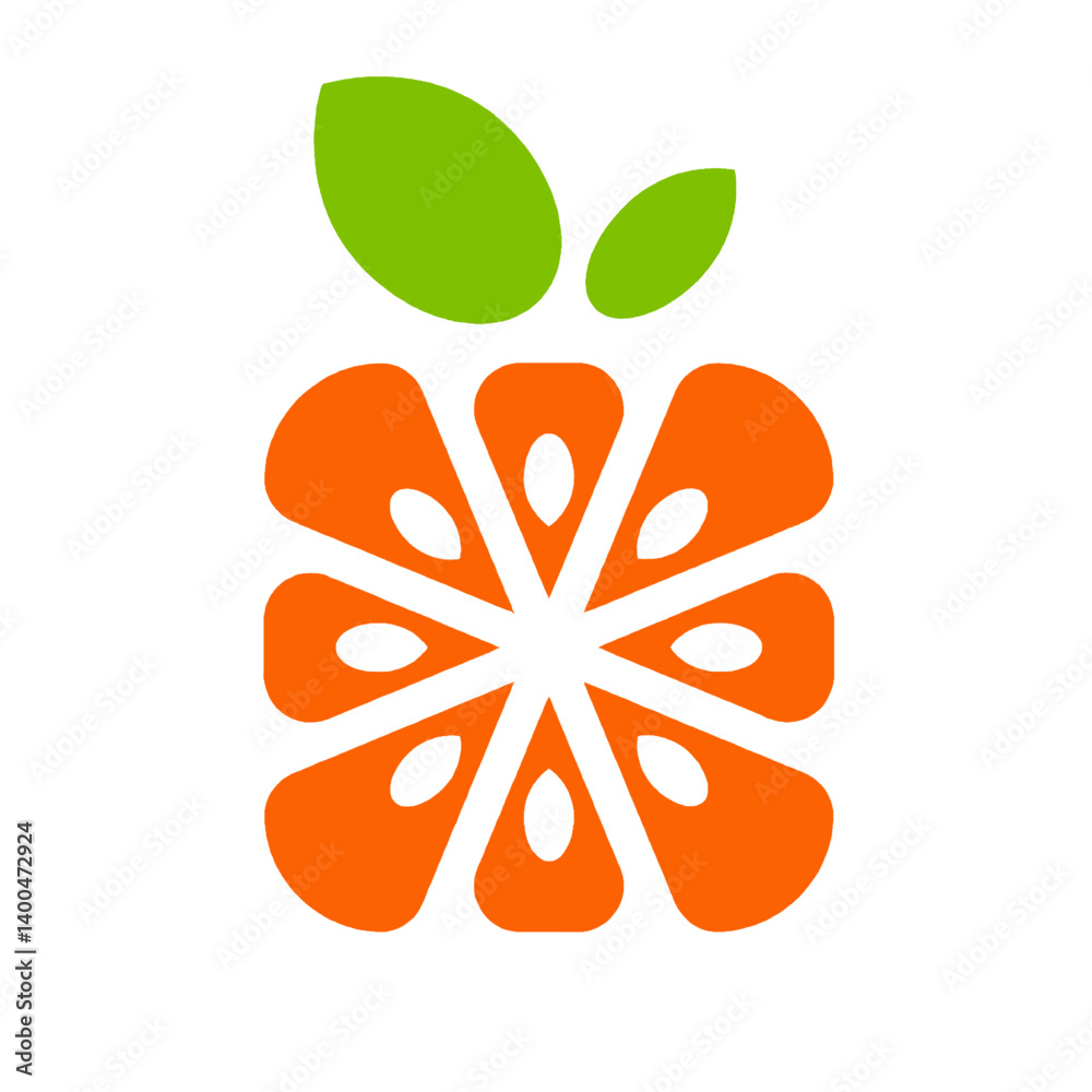 Orange Fruit Slice Logo with Green Leaves – Minimal Vector Design Orange Fruit Slice Logo with Green Leaves – Minimal Vector Design