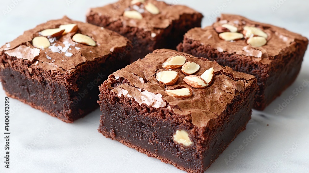 Thick and fudgy brownies with almond nuts on top, decadent and mouthwatering